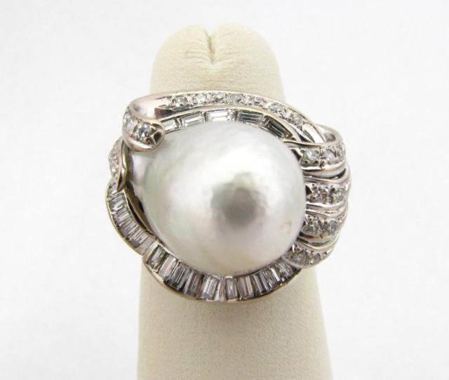 Appraisal: Lady's k White Gold Diamond Pearl Hand Fabricated Estate Ring