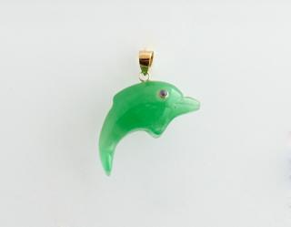 Appraisal: K Yellow Gold Jade Dolphin Pendant with ruby ey K