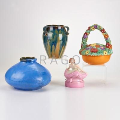 Appraisal: FULPER Four pieces Chinese blue mat squat vase Chinese blue