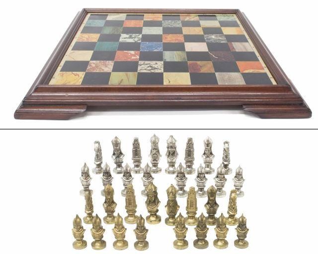 Appraisal: lot of Continental chess game set comprising board a wood