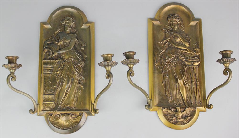 Appraisal: PAIR OF CONTINENTAL NEOCLASSICAL STYLE GILT METAL TWO-LIGHT SCONCES each