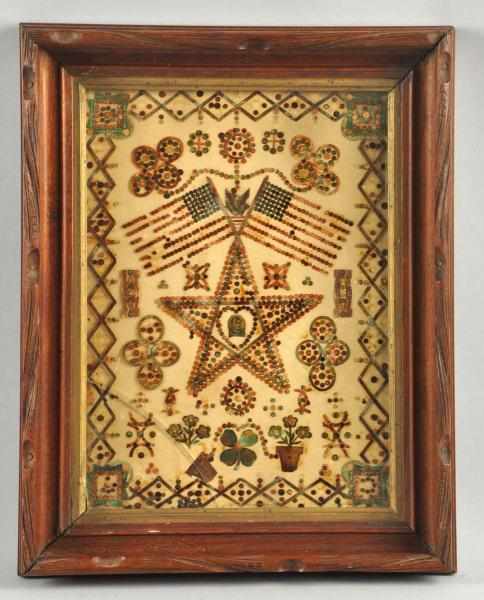 Appraisal: Patriotic Folk Art Picture with Lincoln Flags Walnut shadow box