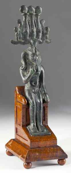 Appraisal: Egyptian Bronze Harpokrates StatuetteLate Period after B C seated nude