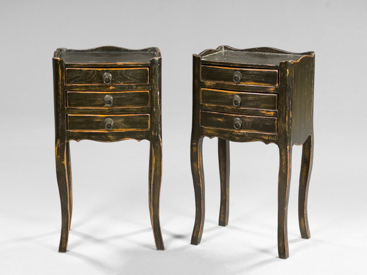 Appraisal: Pair of Continental Ebonized Dwarf Chairside Commodes in the Louis