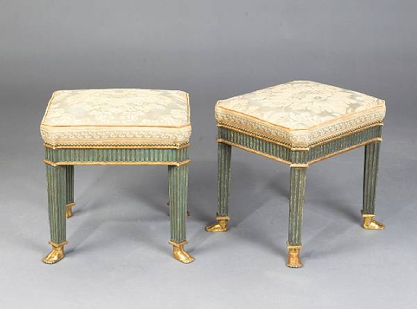 Appraisal: A pair of Italian Neoclassical painted and silvered giltwood stools