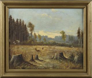 Appraisal: J Geisel Deer in the Field th c oil on