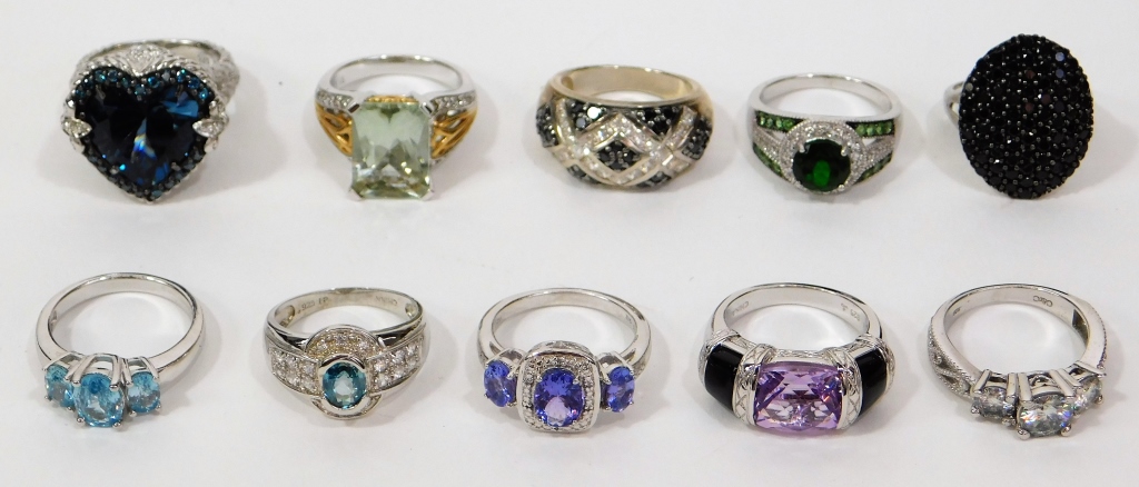 Appraisal: PC STERLING SILVER LADY'S GEMSTONE FASHION RINGS Various Countries ContemporaryIncludes