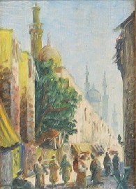 Appraisal: Twentieth Century School Cairo Street Scene oil on board inscribed