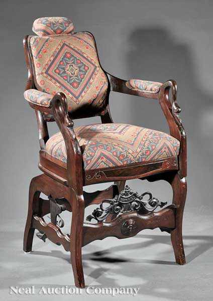 Appraisal: An American Late Classical Innovative Mahogany Barber's Chair mid- th