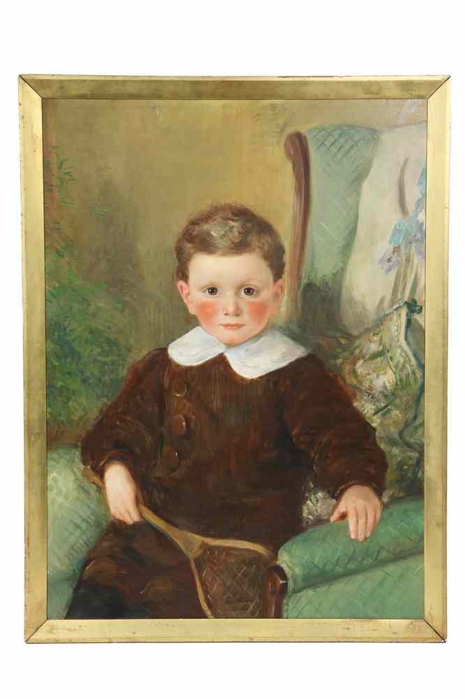 Appraisal: OOC - Portrait of Young Boy with Tennis Racquet ca