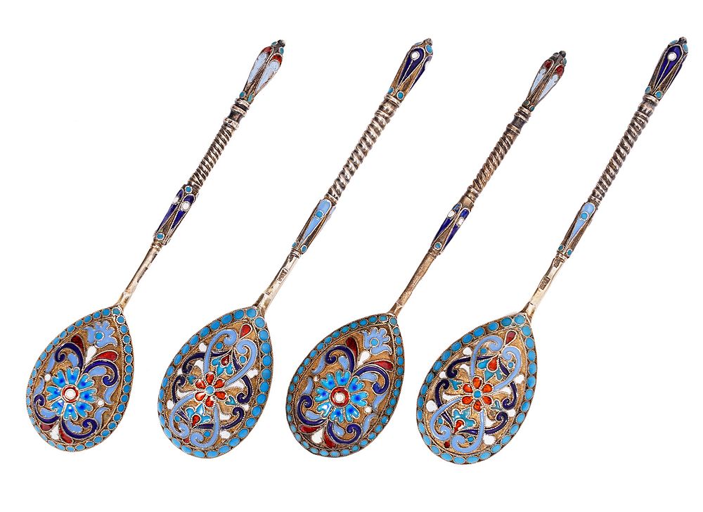 Appraisal: Russian Imperial Silver Demitasse Spoons Russian Imperial gilt silver enamel