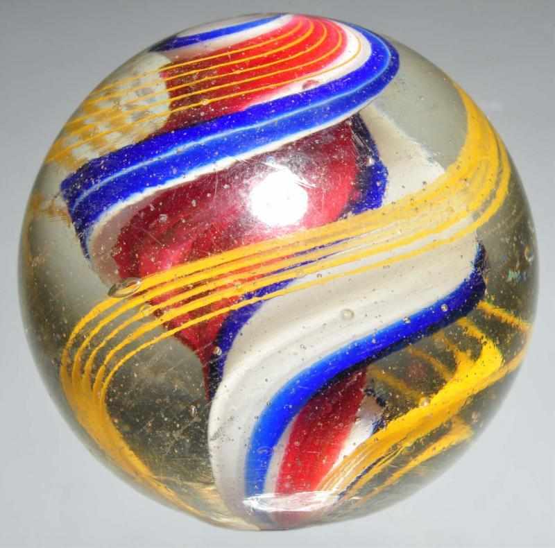 Appraisal: Large Single Ribbon Marble Description Red white and blue single