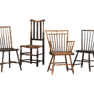 Appraisal: Three Windsor Side Chairs and a Bannister Back Chair th