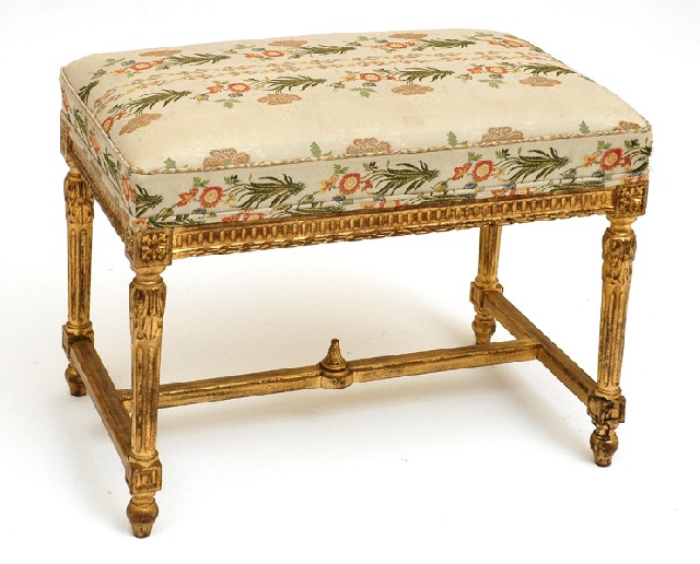 Appraisal: A LOUIS XVI STYLE GILTWOOD STOOL The rectangular floral and