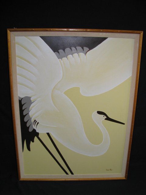 Appraisal: Original oil on canvas painting of a white crane by