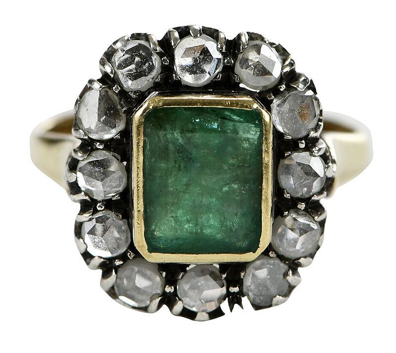 Appraisal: Antique kt Silver Emerald and Diamond Ring center emerald cut