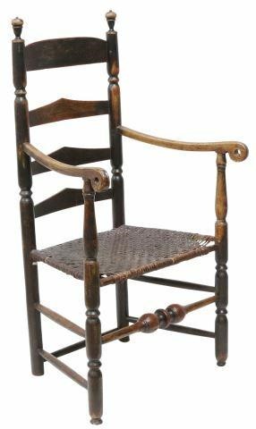 Appraisal: American ladder-back armchair North Shore Massachusetts th c remnants of