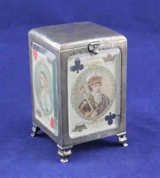 Appraisal: An Edwardian silver mounted playing card box with hinged lid