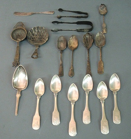 Appraisal: Grouping of coin silver spoons sterling silver and silverplate