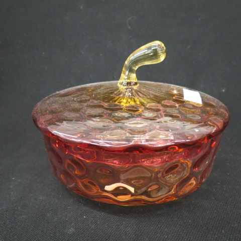 Appraisal: Amberina Art Glass Covered Candy Dish by Hobbs thumbprint design