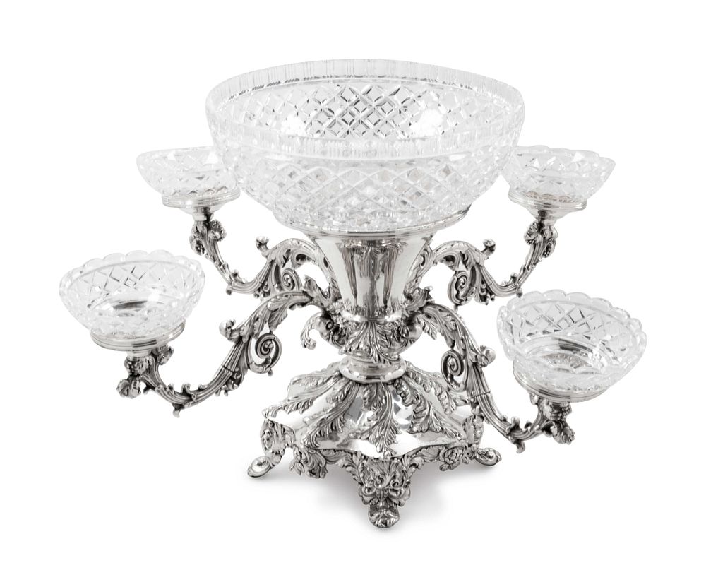 Appraisal: An English Silver-Plate and Cut Glass Epergne An English Silver-Plate