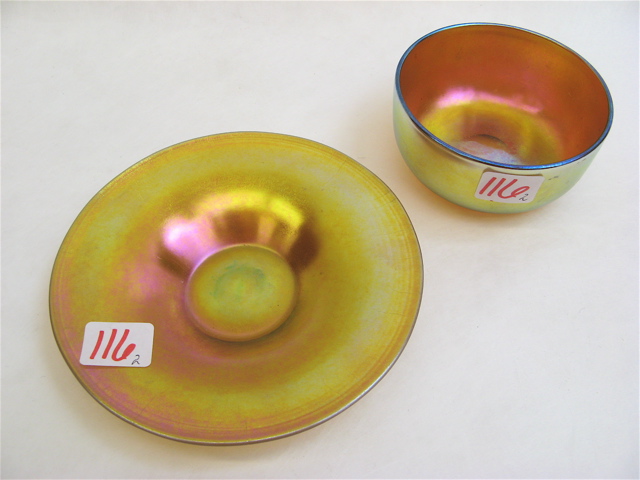 Appraisal: STEUBEN AURENE ART GLASS BOWL UNDERPLATE pieces both gold iridescent