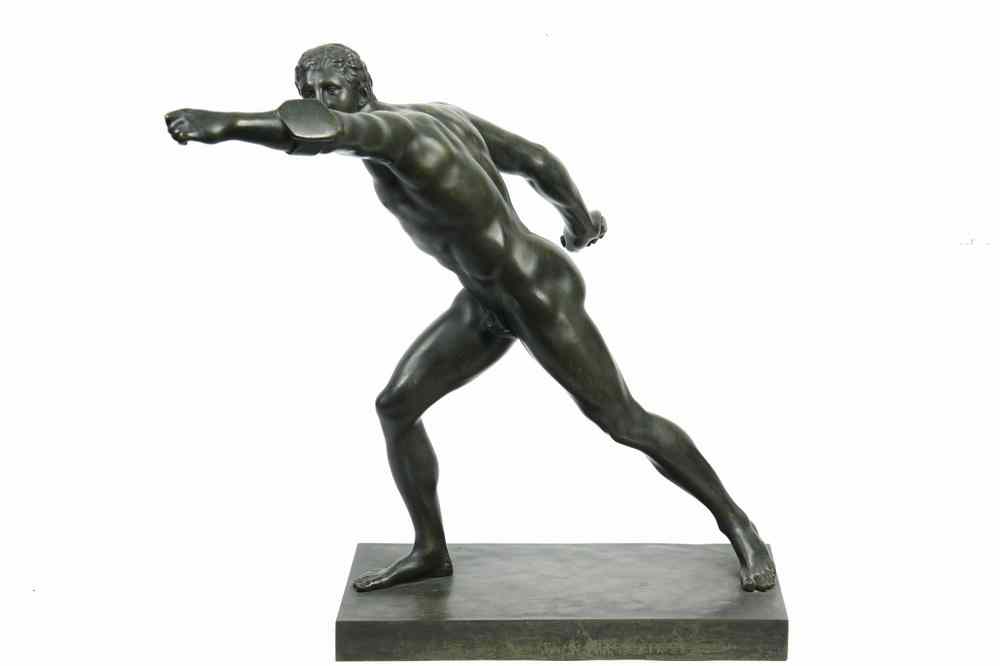 Appraisal: BRONZE SCULPTURE - Large Grand Tour Figure of Nude Warrior