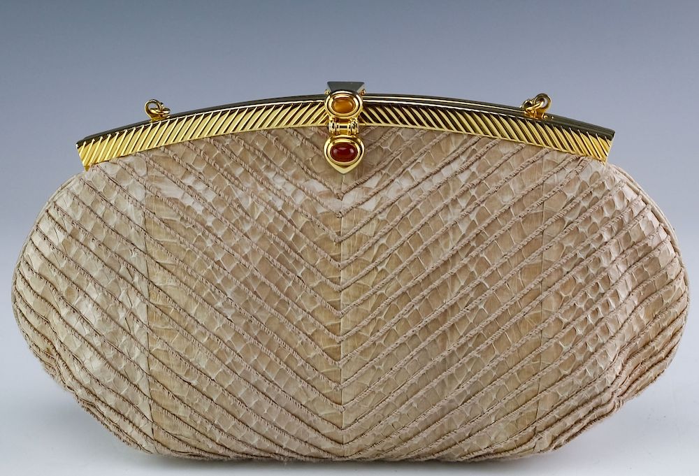 Appraisal: Judith Leiber Minaudiere Snake Skin Clutch Handbag Vintage Judith Leiber