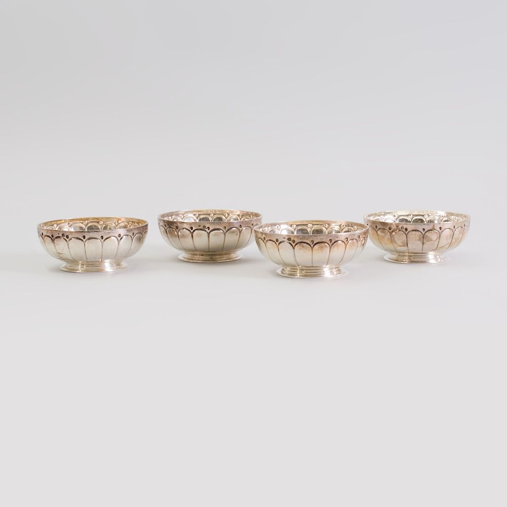 Appraisal: Set of Four Puiforcat Silver Plate Chrysanthemum Footed Bowls Marked