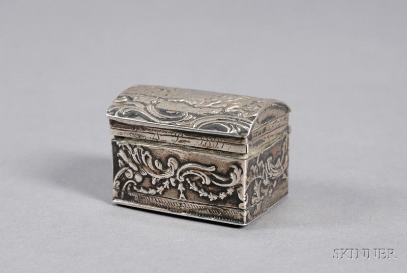 Appraisal: Dutch Silver Trunk-form Snuff Box date marked lid stamped with