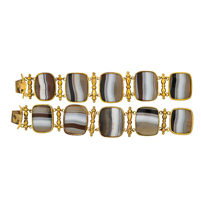 Appraisal: TWO VICTORIAN BANDED AGATE LINK BRACELETS Condition Report