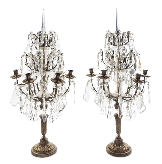 Appraisal: Sale Lot A Pair of Continental Brass and Glass Candelabra