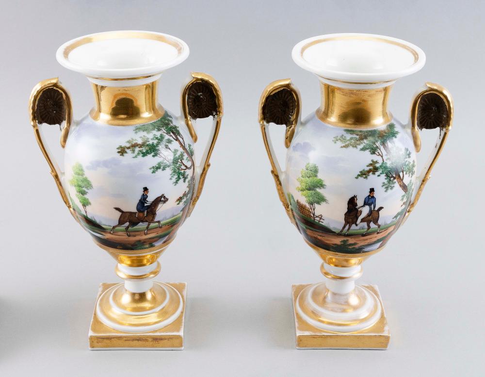 Appraisal: PAIR OF PARIS PORCELAIN URNS MID- TH CENTURY HEIGHTS WIDTHS