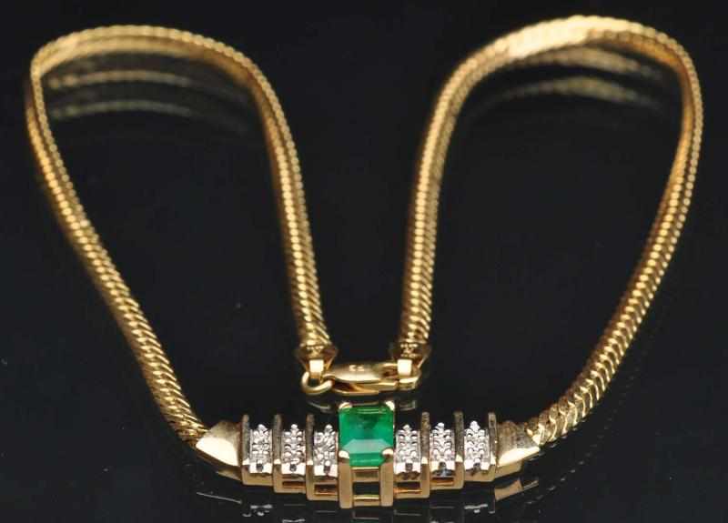 Appraisal: K Y Gold Emerald Diamond Necklace Emerald is x with