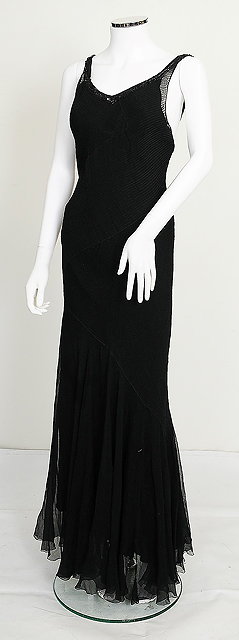 Appraisal: A s black chiffon floor length dress skimming body with