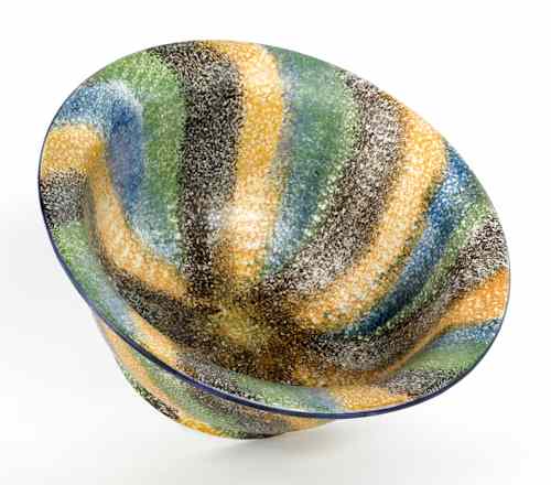 Appraisal: Blue green brown and yellow rainbow spatter bowl th c