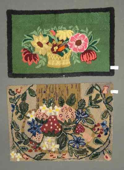 Appraisal: Lot two hooked rugs including basket of flowers '' x