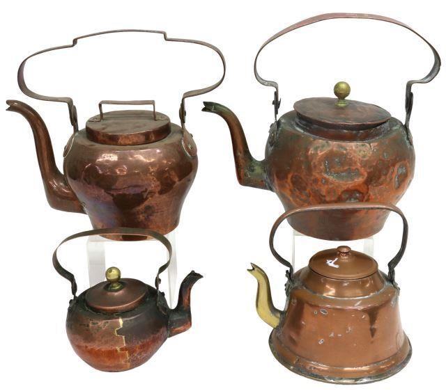 Appraisal: lot of French copper and brass hot water tea kettles