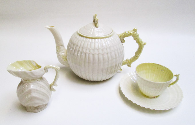 Appraisal: ELEVEN PIECE BELLEEK TRIDACNA TEA SET ten pieces marked from