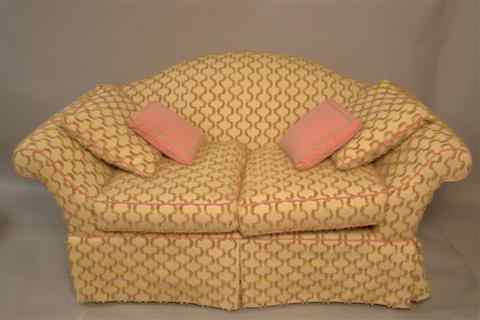 Appraisal: HICKORY CHAIR UPHOLSTERED SOFA WITH FRENCH PINK GREEN EYELASH FABRIC