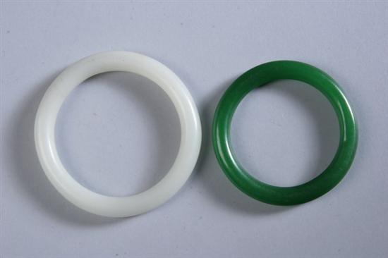 Appraisal: TWO CHINESE WHITE AND GREEN JADE BANGLE BRACELETS - Largest