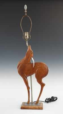 Appraisal: A Vintage Wood and Aluminum Finish Deer Lamp Base In