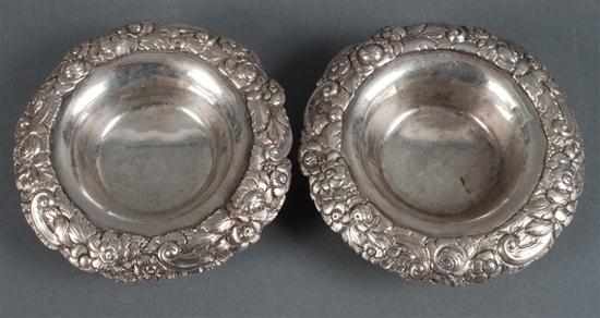 Appraisal: Pair of Irish repousse sterling silver open salt bowls E