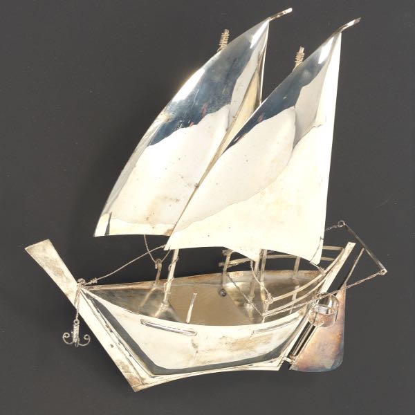 Appraisal: STERLING SILVER SAILBOAT WALL HANGING x Sterling silver boat wall