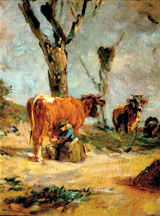 Appraisal: Wilhelm Frey attributed to German - MILKING TIME oil on