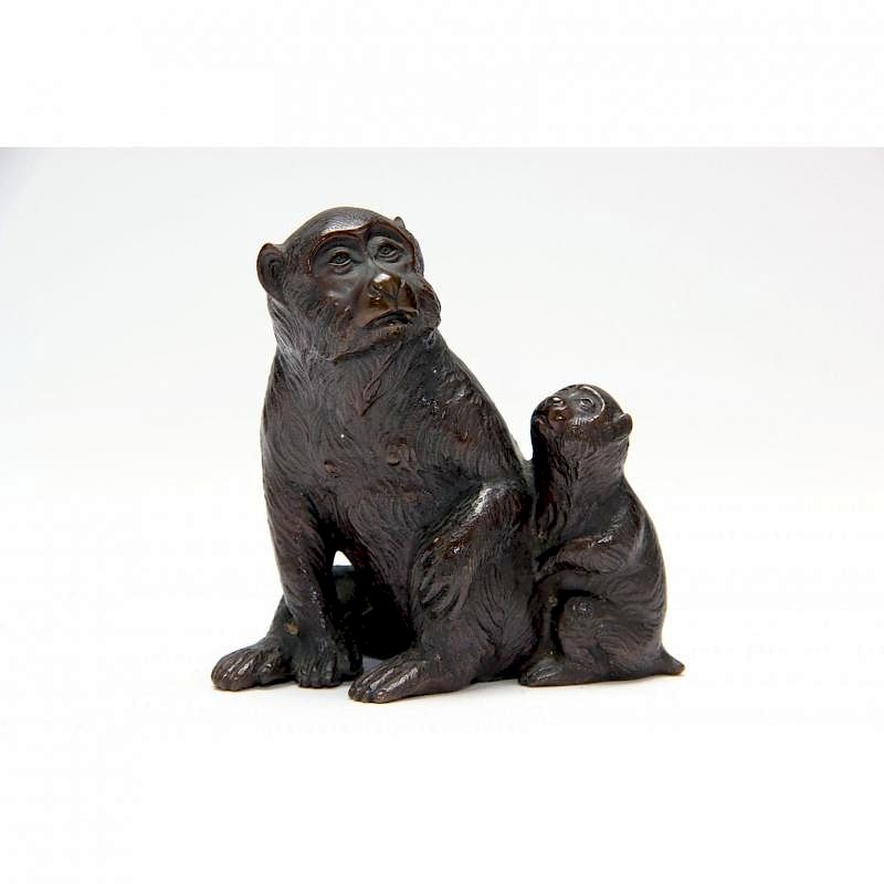 Appraisal: Bronze Okimono of Monkeys late th century patinated bronze of