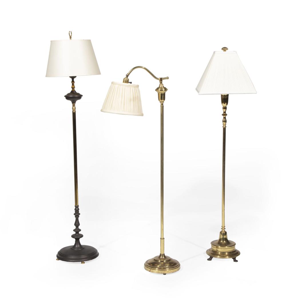 Appraisal: Group of Three Brass Floor Lamps incl brass and painted