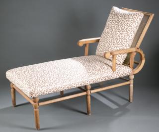 Appraisal: Adjustable reclining caned lounge Early th c An adjustable reclining