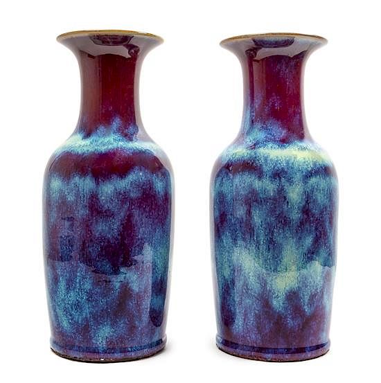 Appraisal: A Pair of Chinese Flambe Glazed Porcelain Vases Height inches