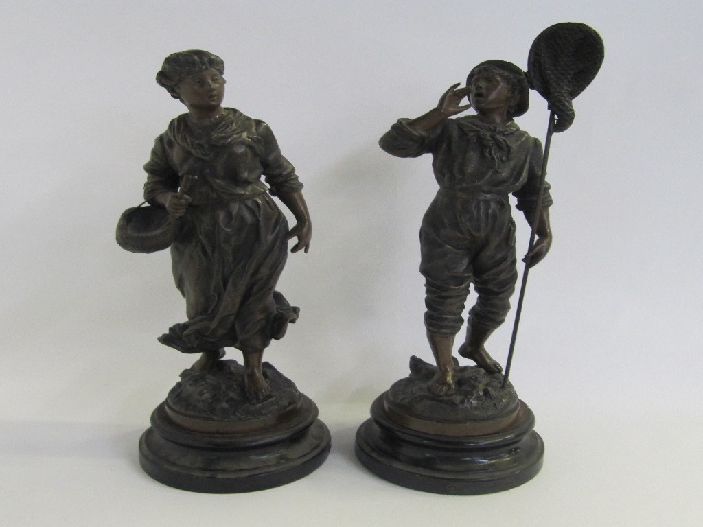 Appraisal: Pair of French spelter figures of a fisherman and woman